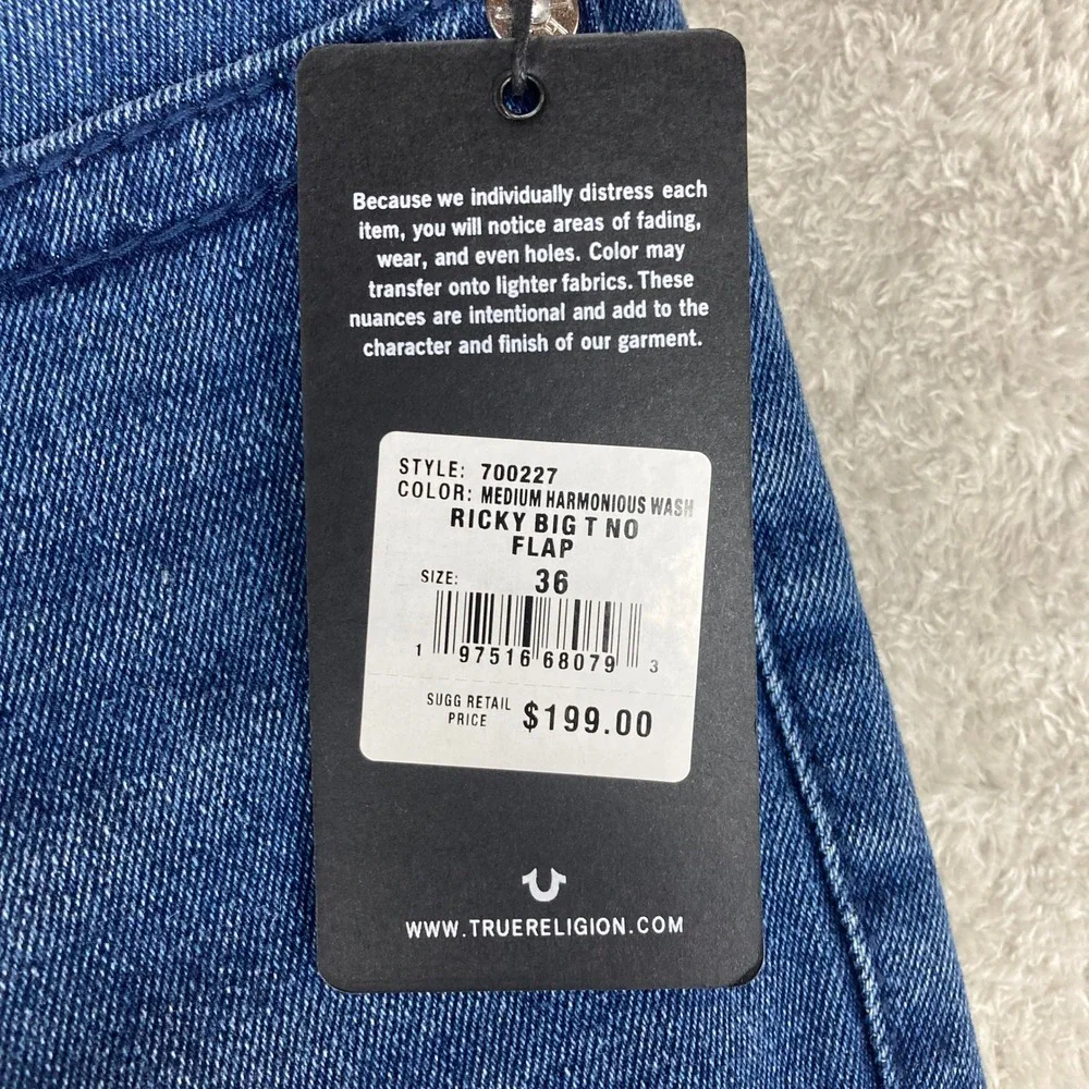 True Religion Men Ricky‎ Relaxed Straight Jeans Medium Harmonious Wash Size 36